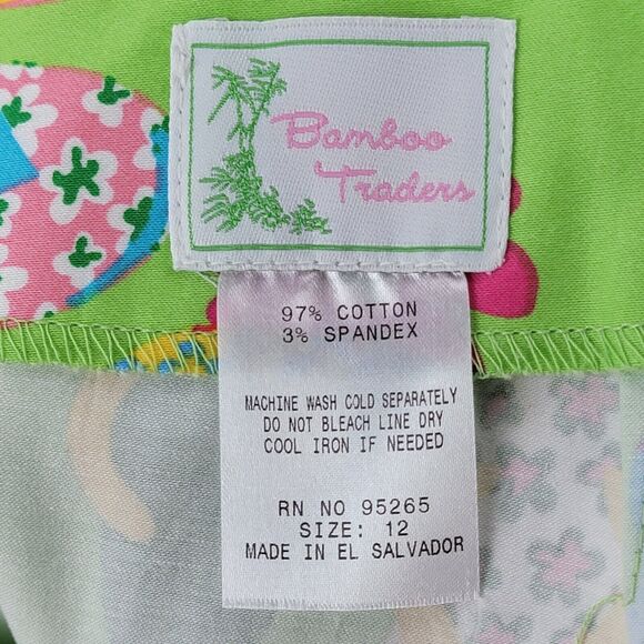 Whimsical Short Skirt Stretch Zip Slit Sz 12 Green Flip Flop Resort Beach Cruise - Picture 5 of 6